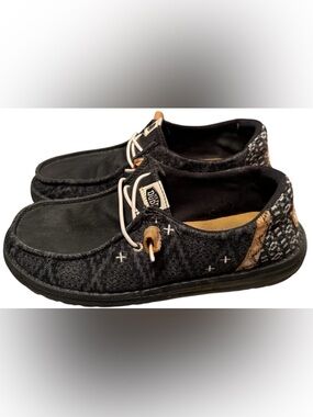 Hey Dude Black & Tan Wally Crafted Boho Slip on casual shoes.